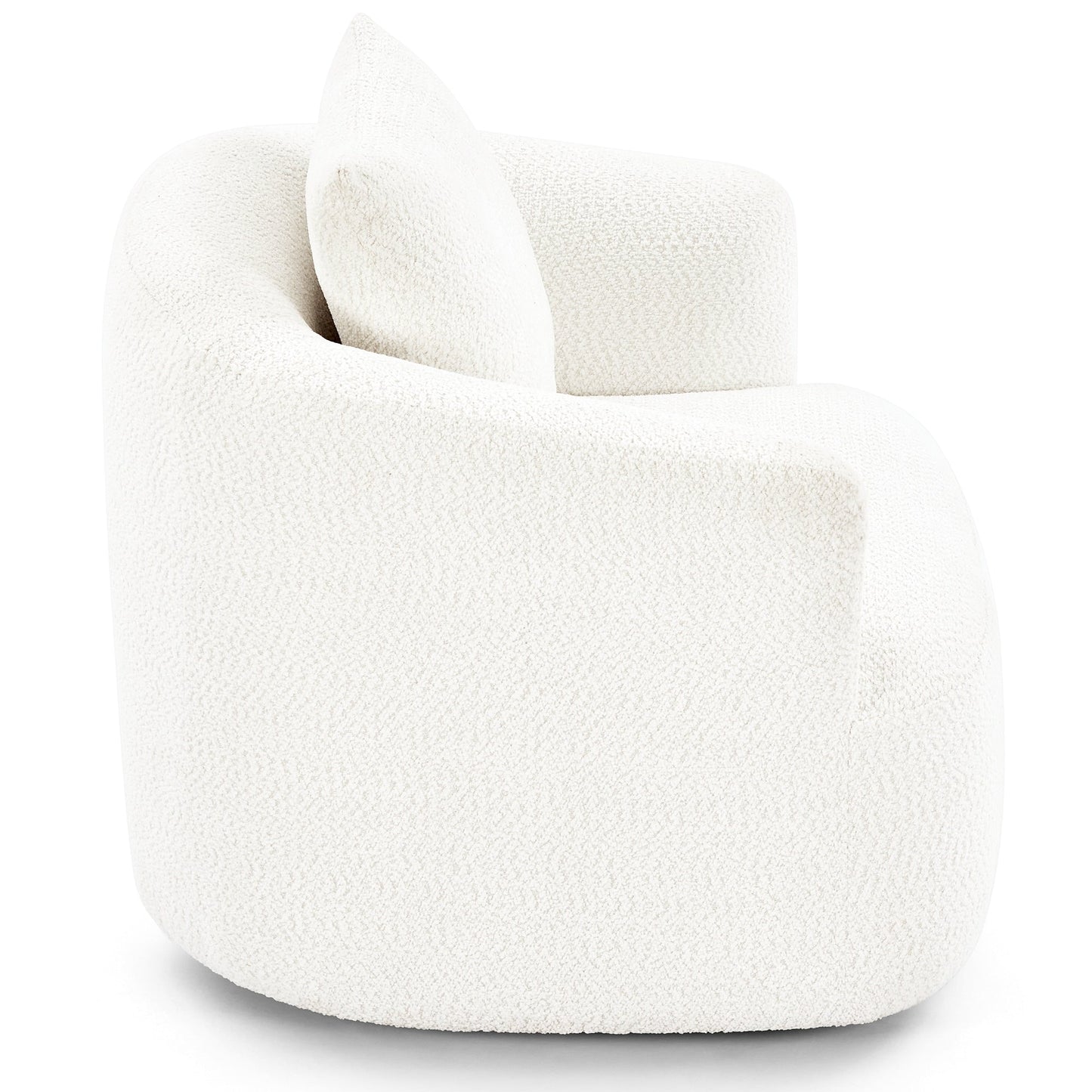 Fauteuil pivotant à 360°, fauteuil d'appoint en boucle de 38,2" avec coussin décoratif, fauteuil rembourré en forme de tonneau avec accoudoirs incurvés