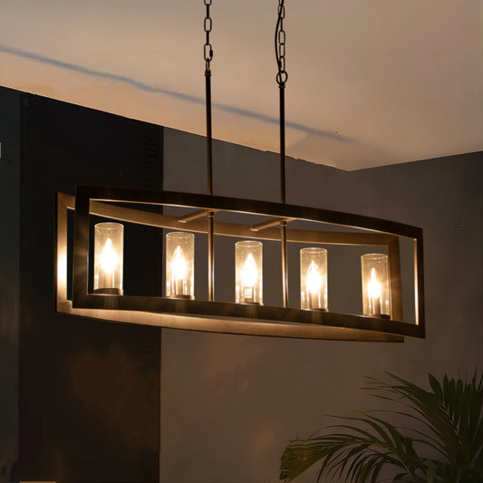 Lustre rectangulaire en verre vintage à 5 lumières pour îlot de cuisine industriel moderne du milieu du siècle