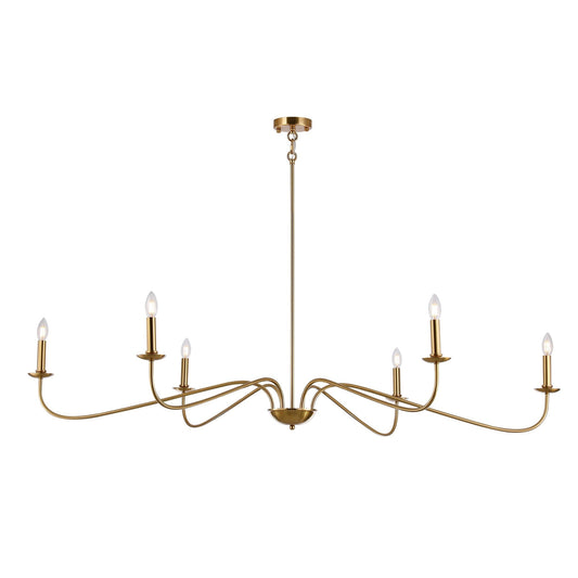 Lustre minimaliste à 6 lumières de 64 pouces, noir mat, or et chrome - N/A