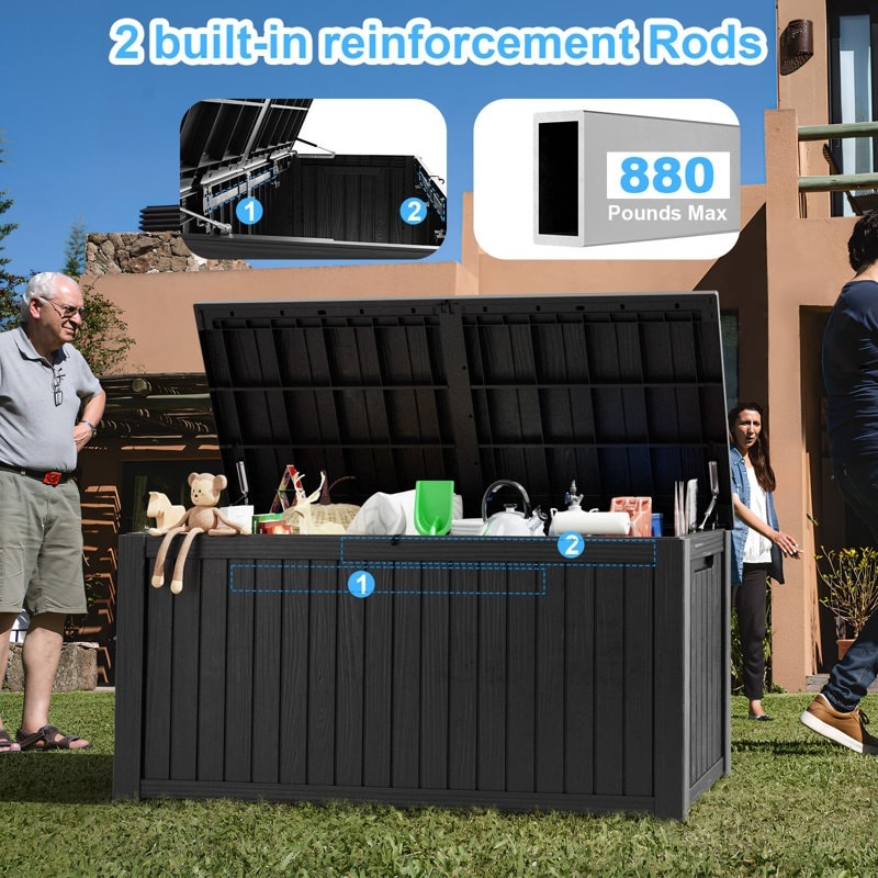 Coffre de rangement extérieur en résine verrouillable pour terrasse