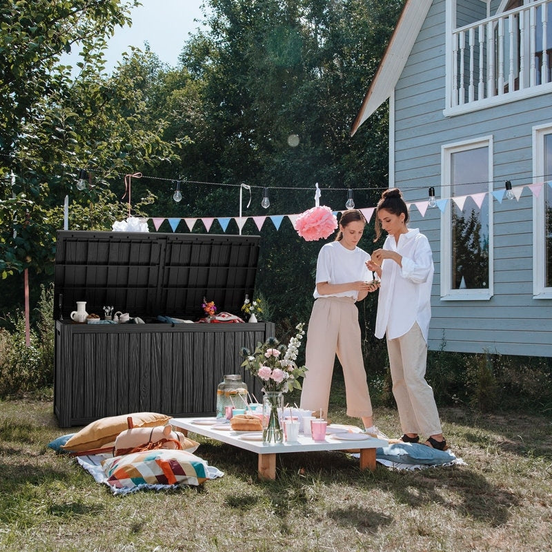 Coffre de rangement extérieur en résine verrouillable pour terrasse