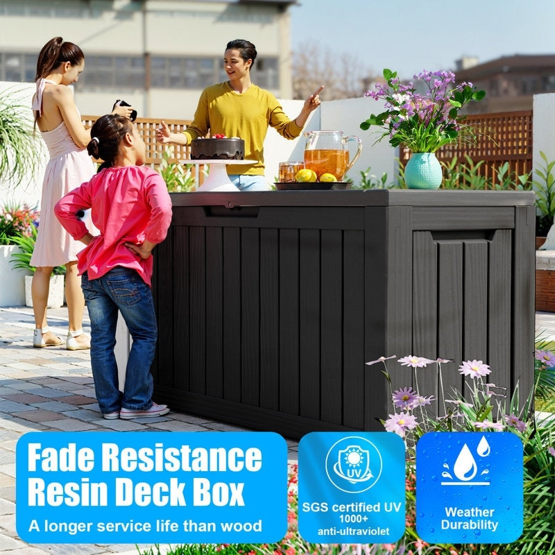 Coffre de rangement extérieur en résine verrouillable pour terrasse