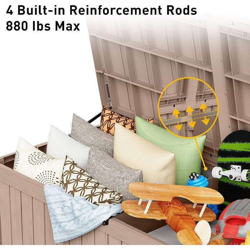 Coffre de rangement extérieur en résine verrouillable pour terrasse