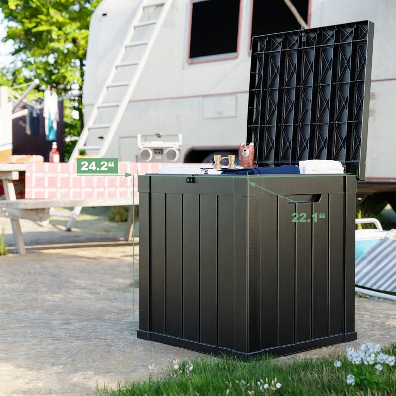 Coffre de rangement extérieur en résine verrouillable pour terrasse