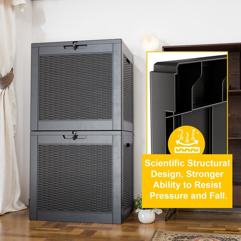 Coffre de rangement extérieur en résine verrouillable pour terrasse