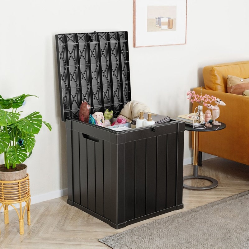 Coffre de rangement extérieur en résine verrouillable pour terrasse