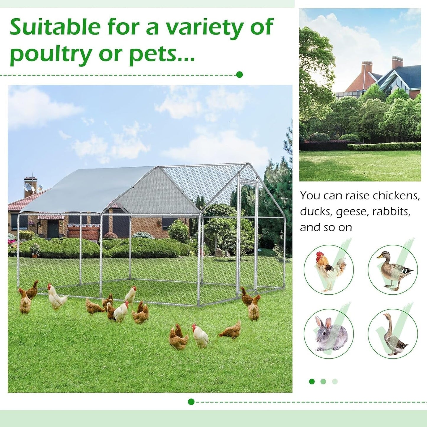 AECOJOY Grand poulailler en métal avec cage à poulets en métal