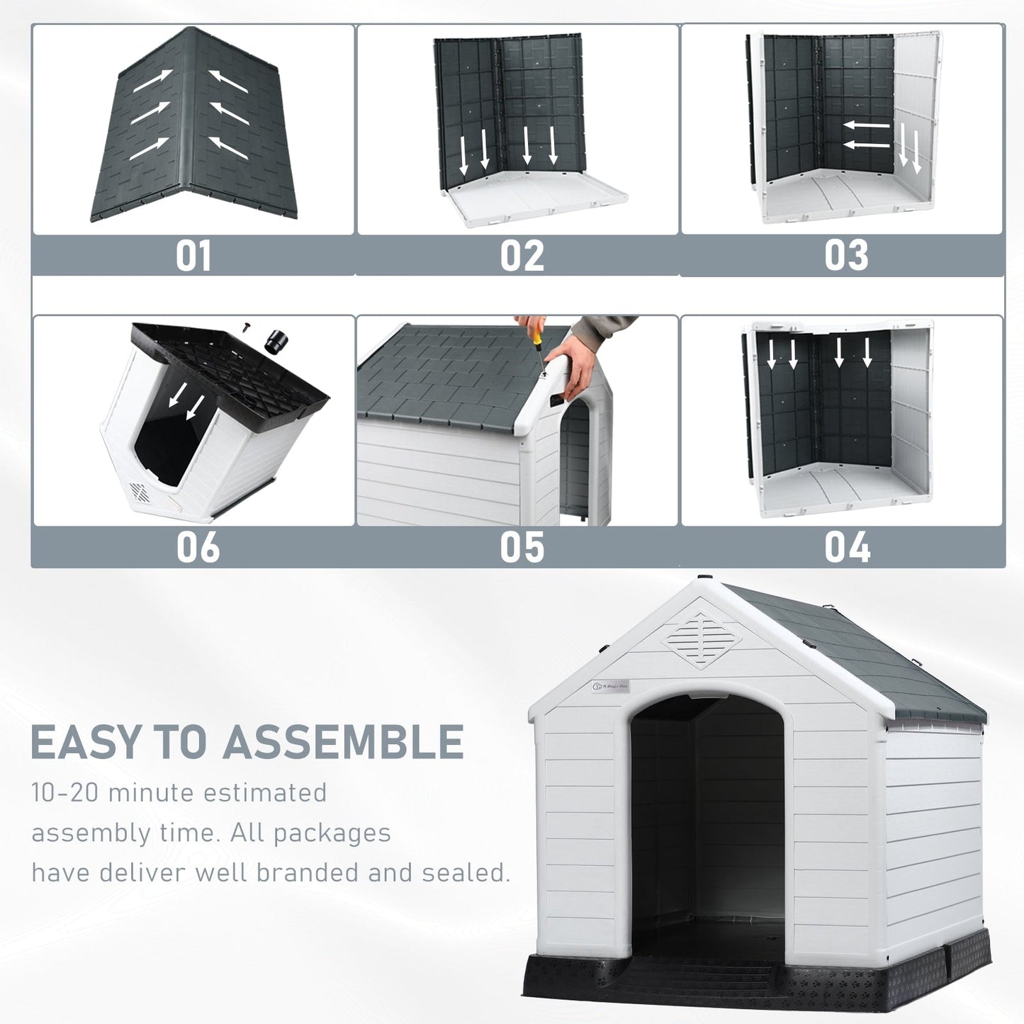 Niche en plastique Bossin pour chiens de petite et grande taille, niche isolée pour l'intérieur et l'extérieur, abri pour chiots avec plancher surélevé