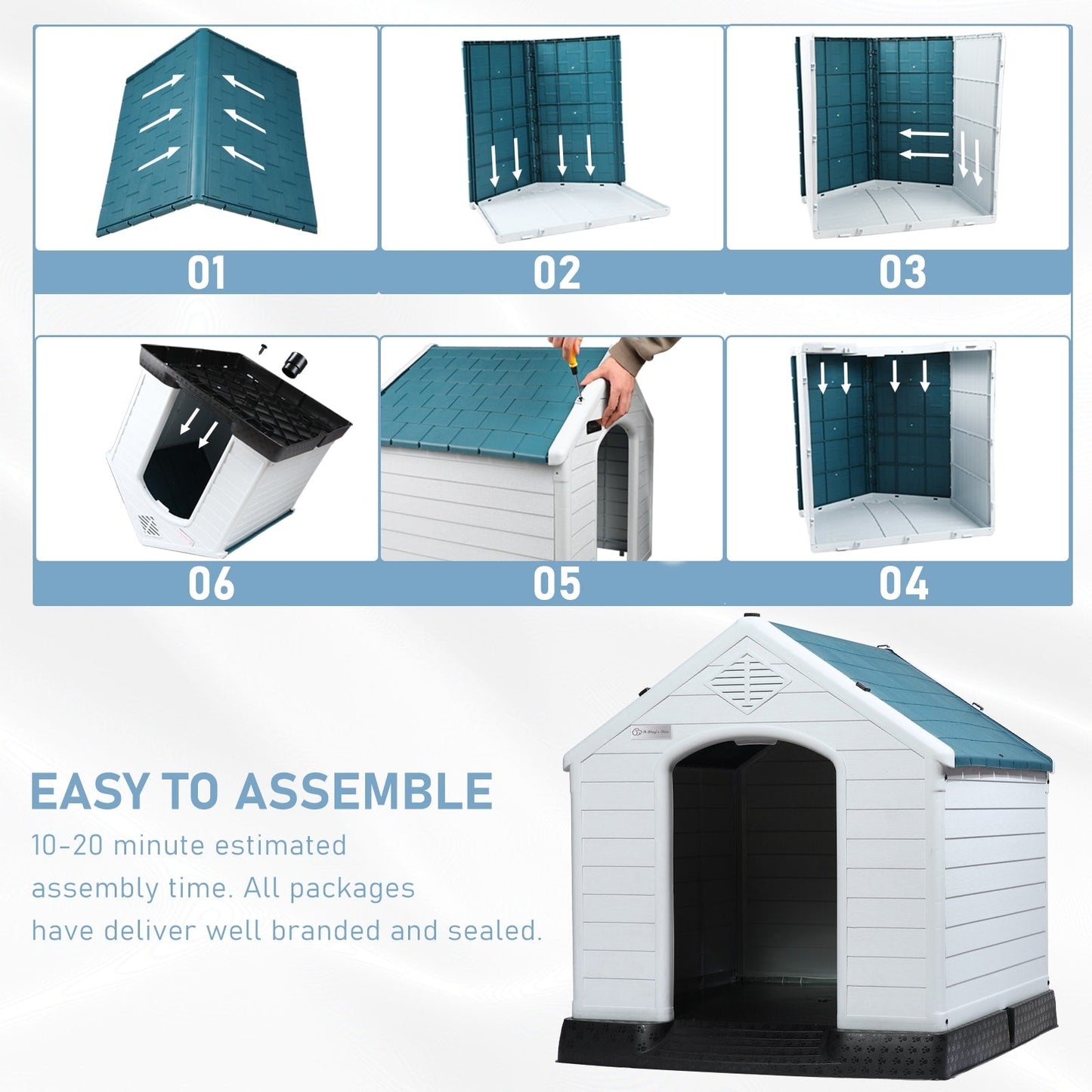 Niche en plastique Bossin pour chiens de petite et grande taille, niche isolée pour l'intérieur et l'extérieur, abri pour chiots avec plancher surélevé