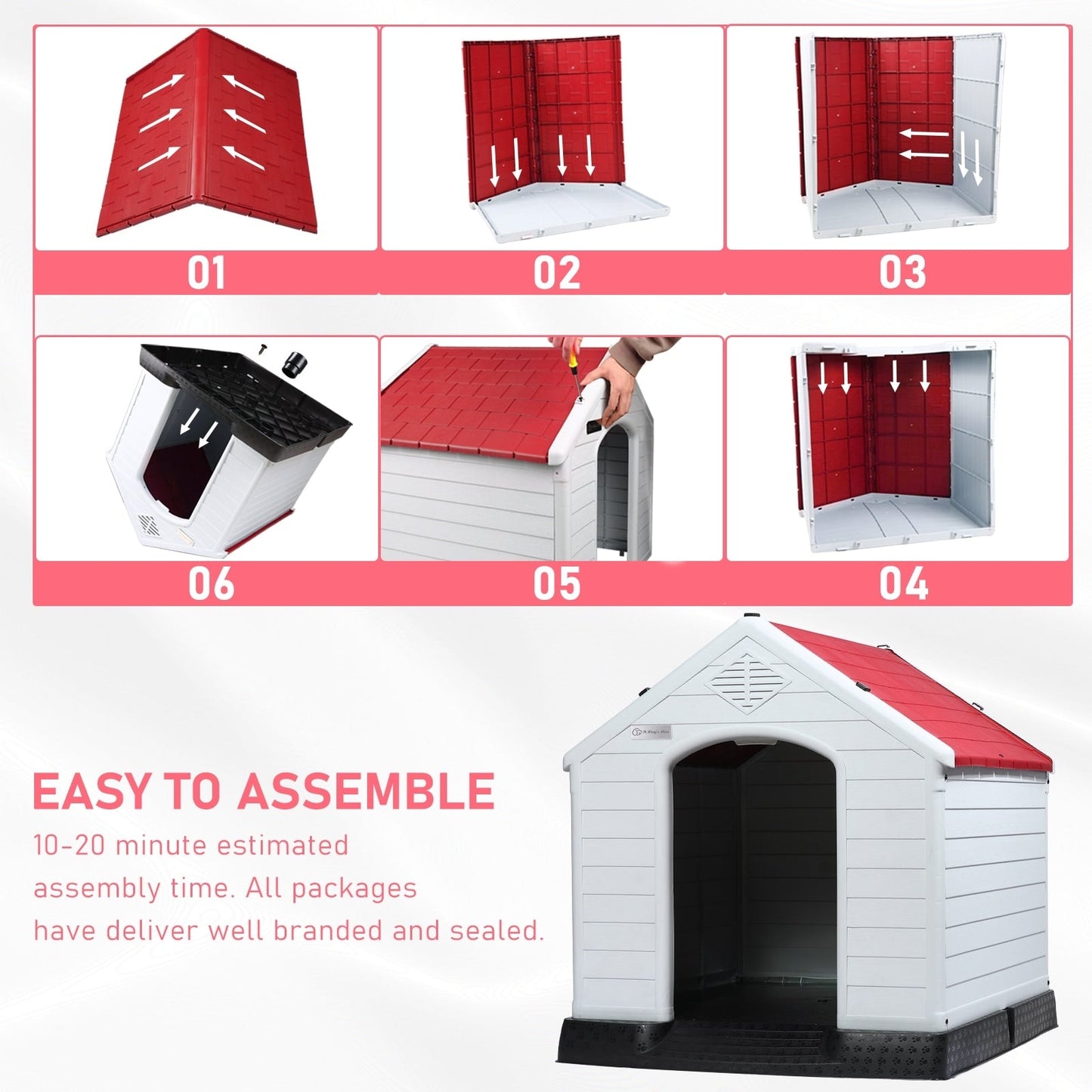 Niche en plastique Bossin pour chiens de petite et grande taille, niche isolée pour l'intérieur et l'extérieur, abri pour chiots avec plancher surélevé