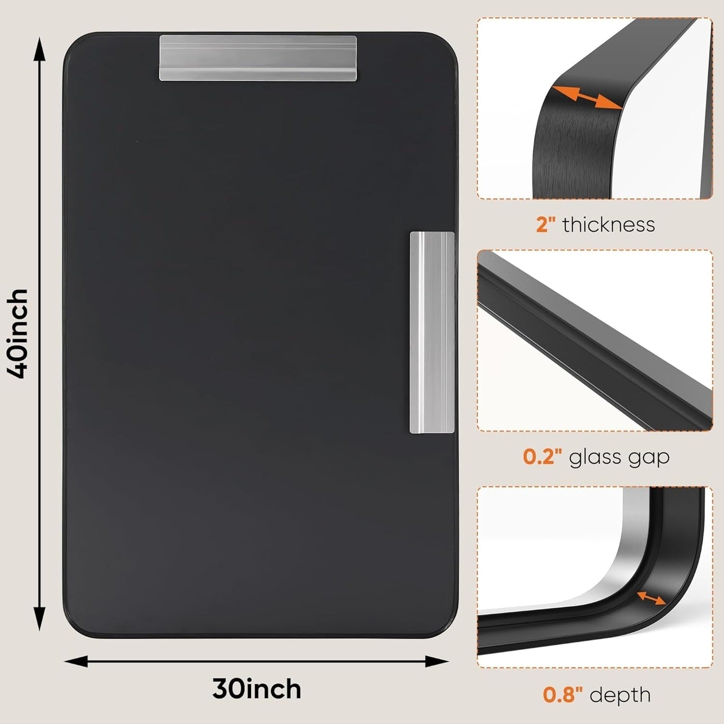 Miroir de salle de bain mural moderne avec cadre en métal et garantie de 5 ans