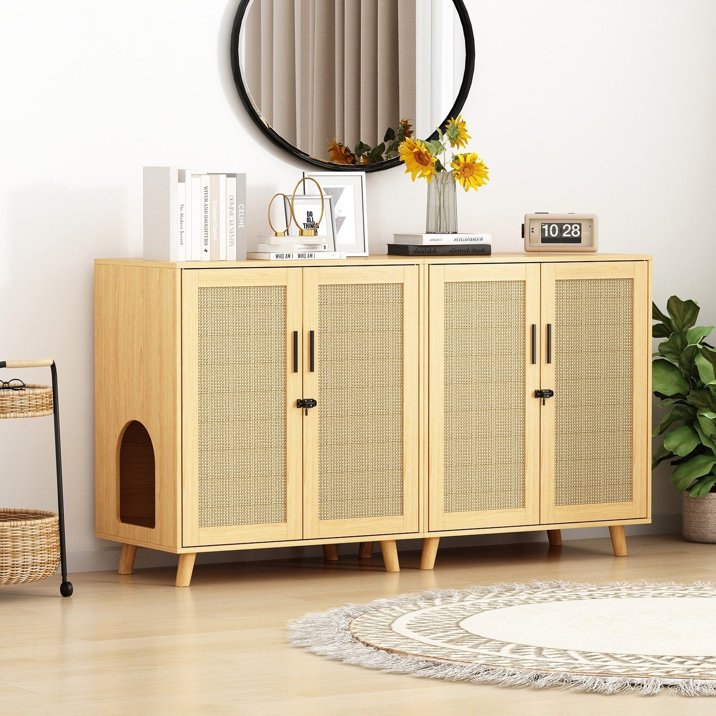 Bac à litière pour chat, maison pour chat, table d'appoint, porte, armoire, bibliothèque