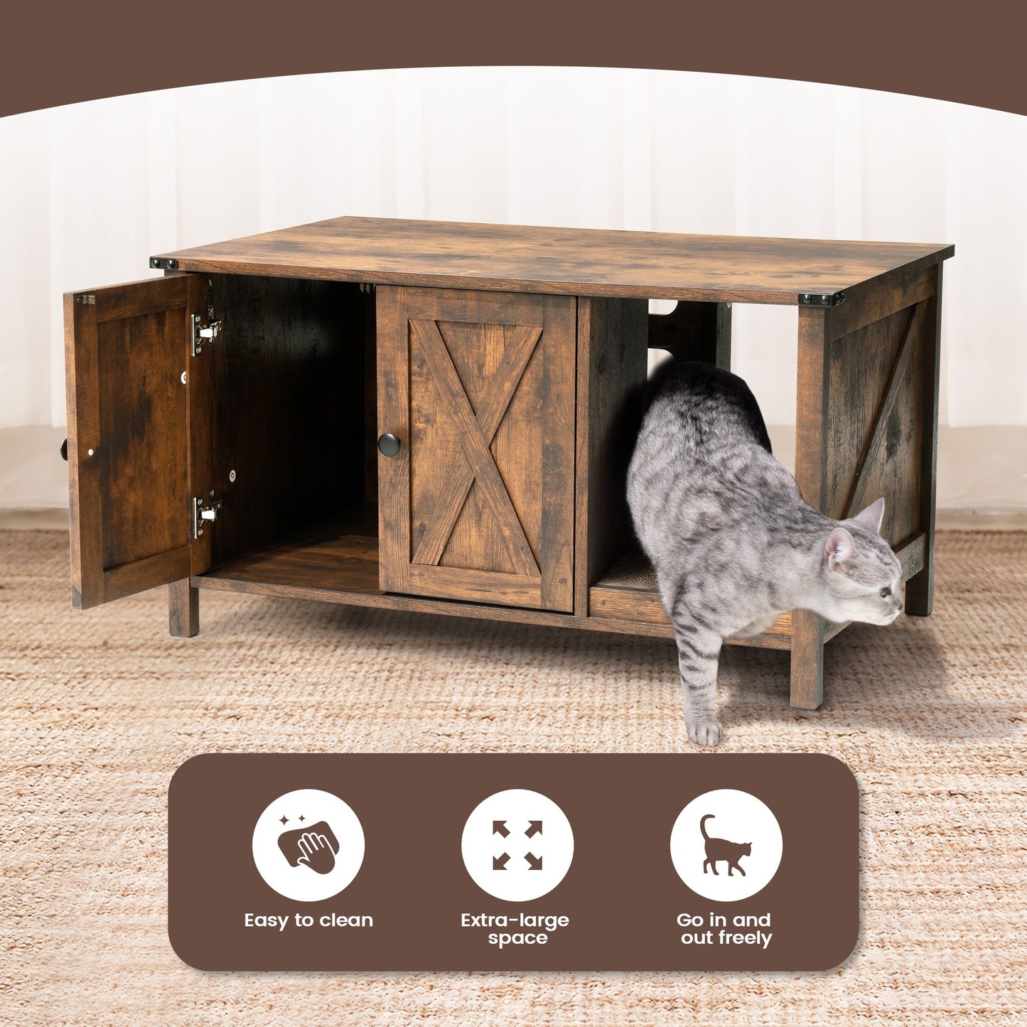 Enceinte de litière pour chat, meuble de toilette en bois caché avec griffoir