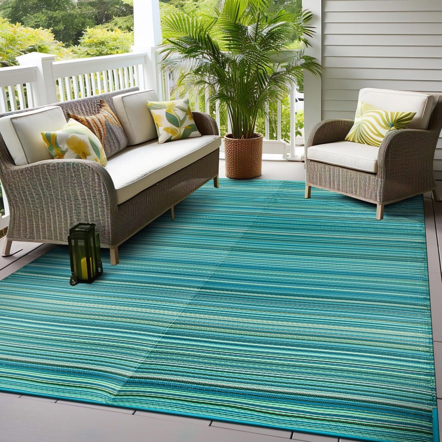 Contemporary Stripe Reversible Plastic Outdoor Rugs