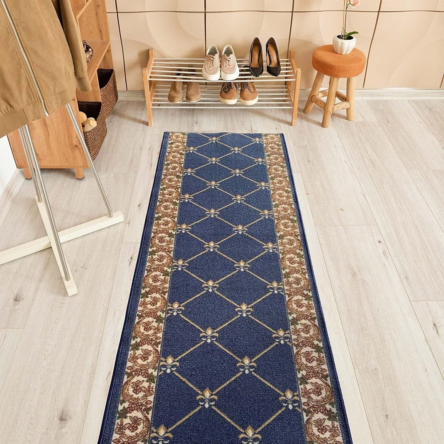 Custom Size Fleur De Lis 26 Inch Wide Non-Slip Stair Runner Rug