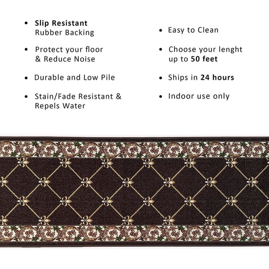 Custom Size Fleur De Lis 26 Inch Wide Non-Slip Stair Runner Rug