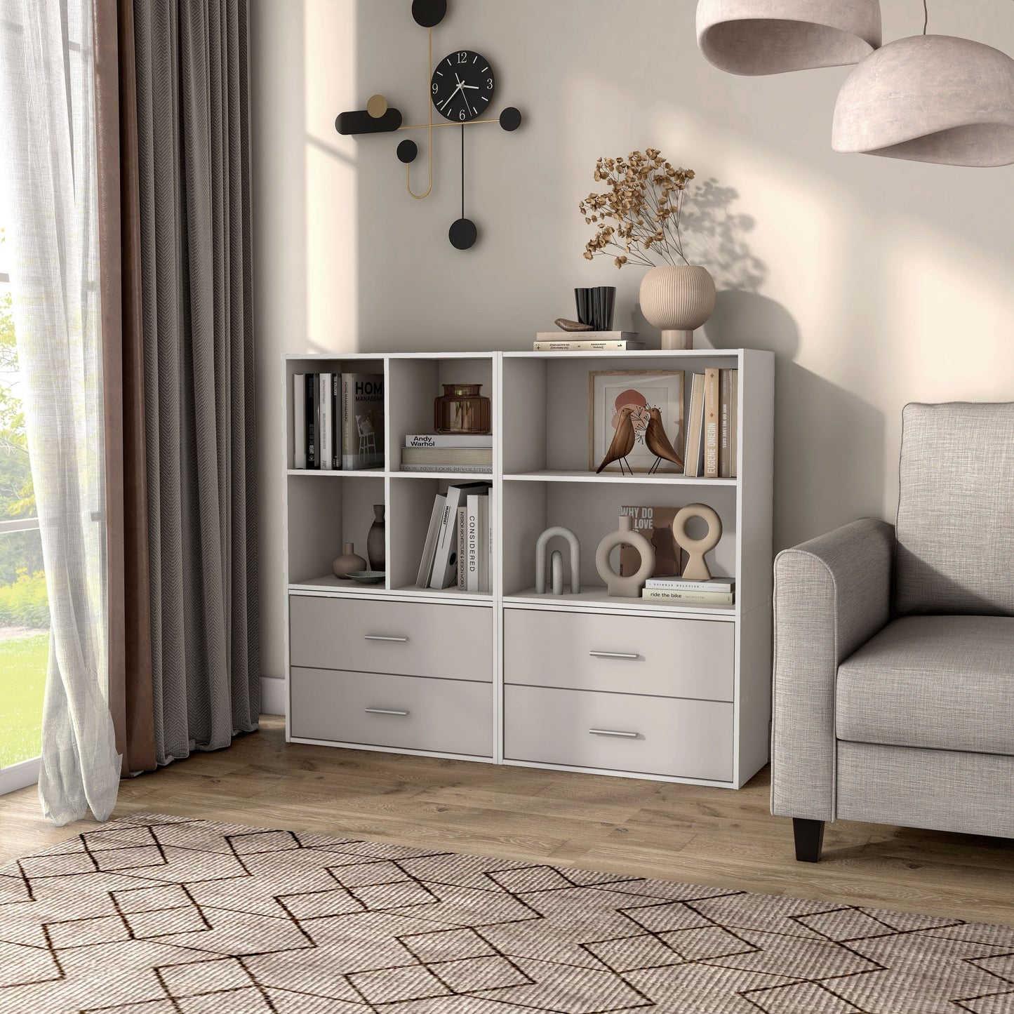 DH BASIC Organisateur de rangement empilable personnalisable en bois moderne - Étagères cubiques, armoire à tiroirs, bibliothèque avec portes par Denhour