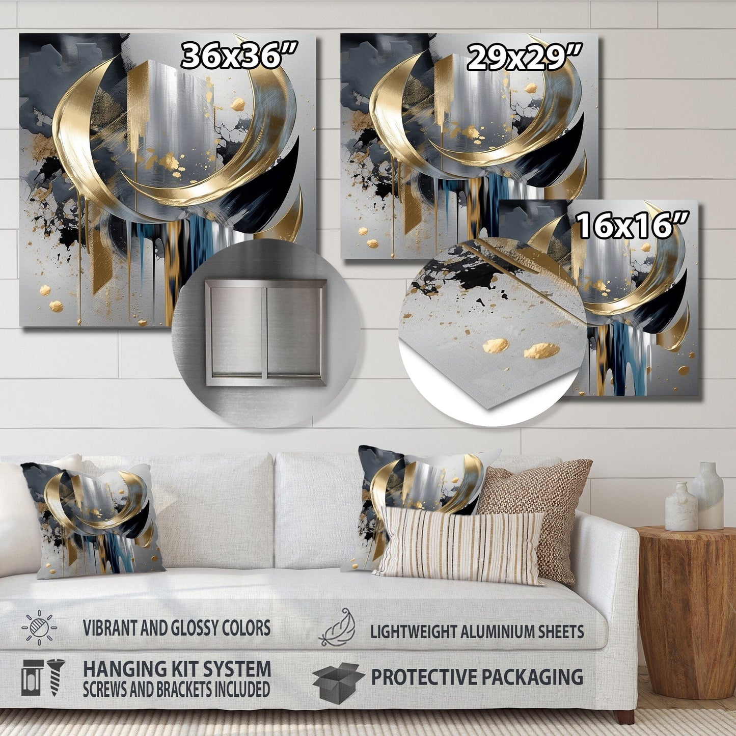 Designart Formes et lignes abstraites I Art mural abstrait en métal et marbre