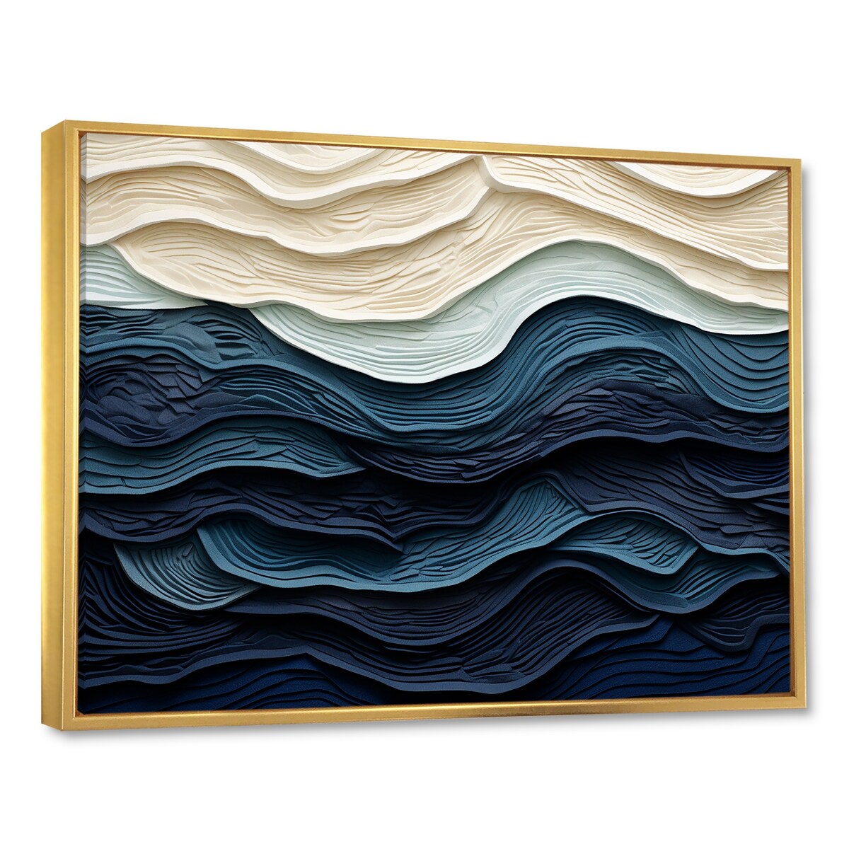 Designart Bleu et Blanc Vague Côtière Bord S Minimalisme Côtier Bleu Décoration Murale Salon Côtier Toile Encadrée Art