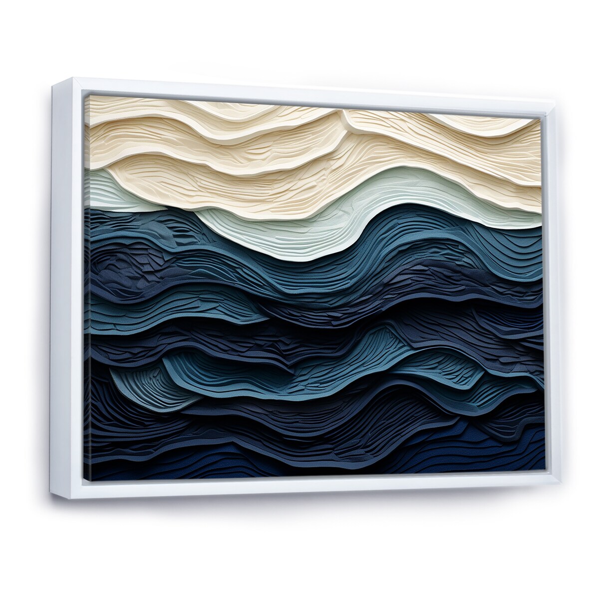 Designart Bleu et Blanc Vague Côtière Bord S Minimalisme Côtier Bleu Décoration Murale Salon Côtier Toile Encadrée Art