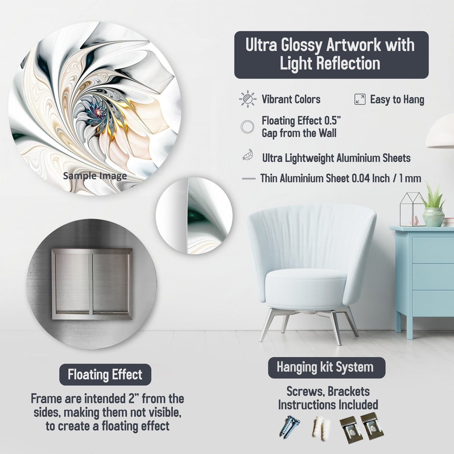 Designart Bohème Terrestre Floral Collage I Art Mural Abstrait en Métal Salon