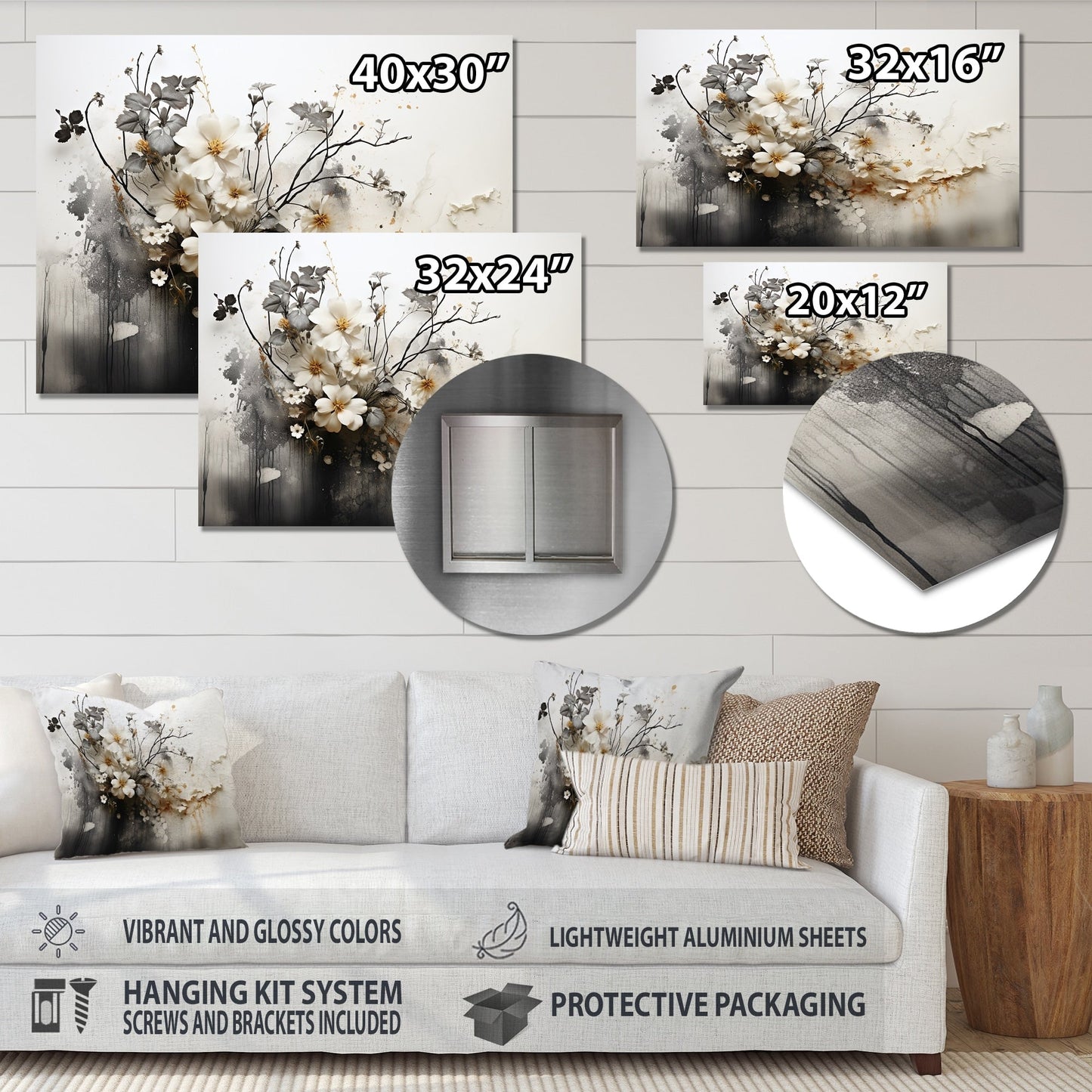 Designart Bohème Terrestre Floral Collage I Art Mural Abstrait en Métal Salon