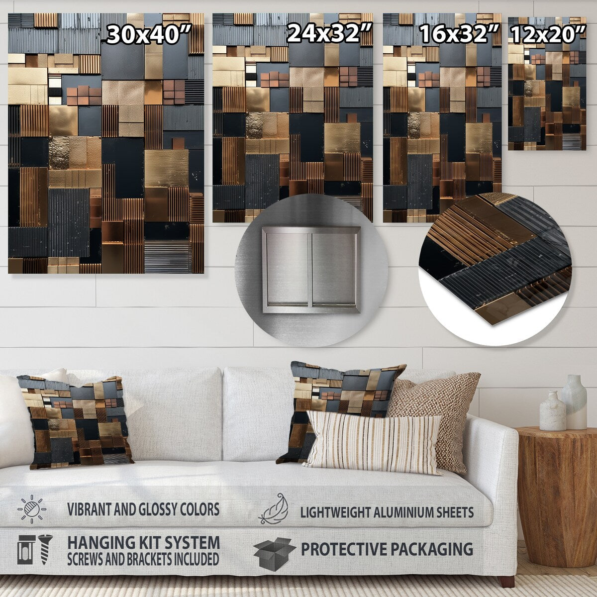 Designart Brown Abstract Tile Mosiac Charm Abstract Tile Metal Wall Art Brown Metal Wall Decor Modern Metal Art Work