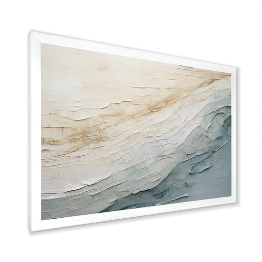 Designart Minimalism Beige And Grey Wave Horizon I Coastal Minimalism Framed Wall Decor