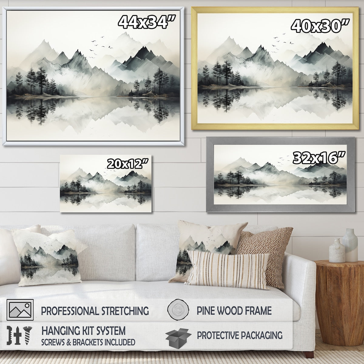 Toile encadrée Designart Aquarelle Lac et Forêt Rêve I Paysage Montagnes