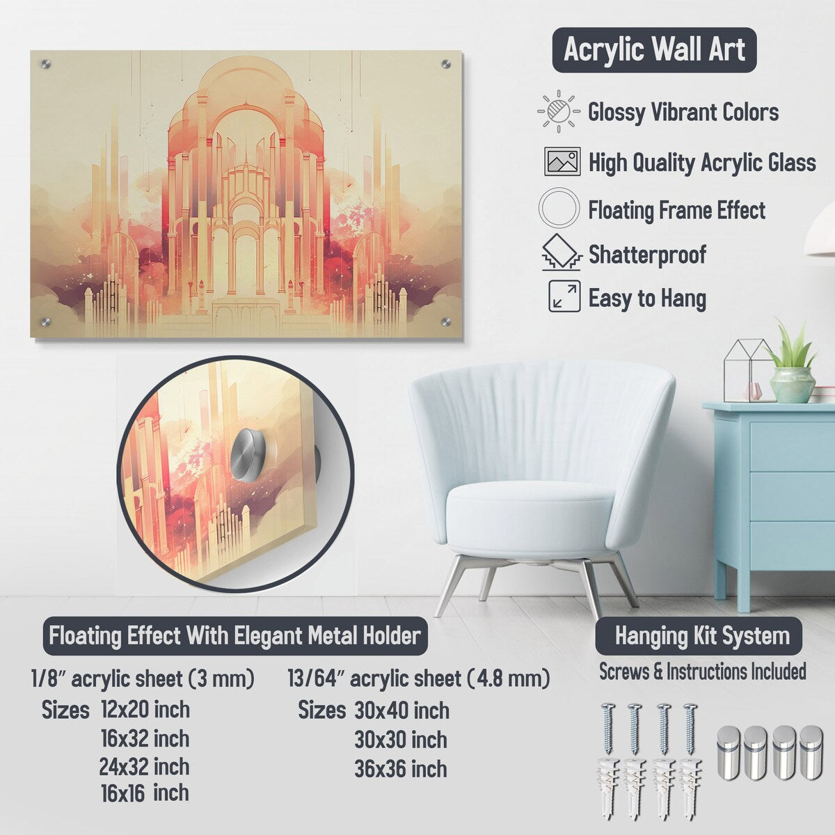 Décoration murale brillante Designart en papier découpé motif vagues blanches et bleues, style III, vagues côtières - Décoration murale en acrylique côtière pour chambre