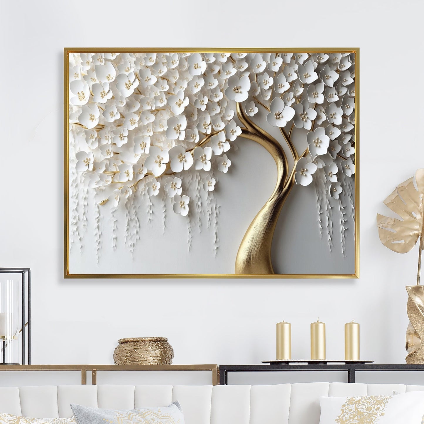 Orchidée blanche Designart, jardin de branches IV, arbre floral, décoration murale encadrée pour salon