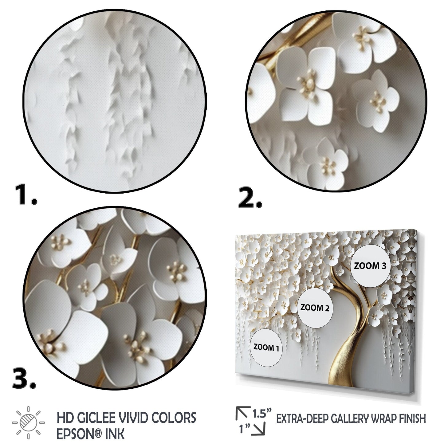 Orchidée blanche Designart, jardin de branches IV, arbre floral, décoration murale encadrée pour salon