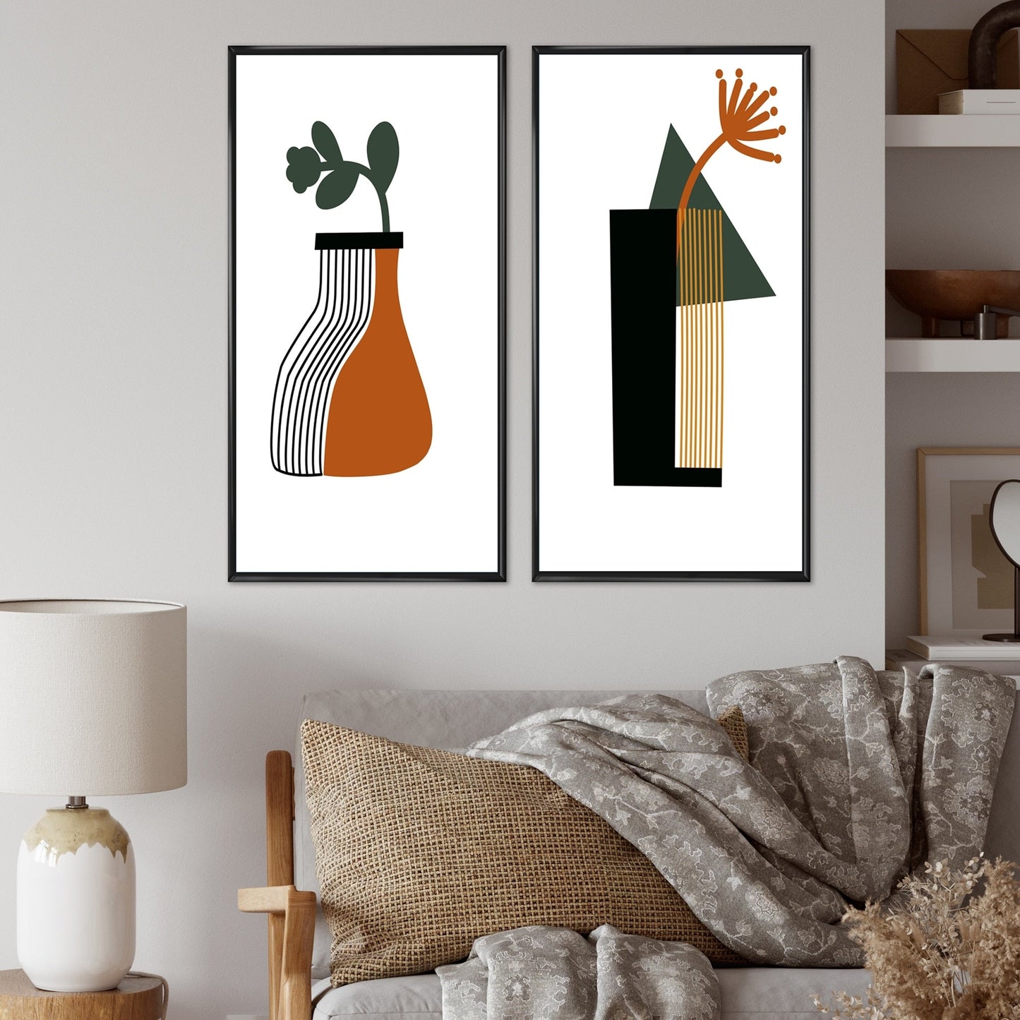 Designart Bohème Mid Century Géométrique Typographie VI Géométrique Encadré Art Ensemble de 2 Pièces