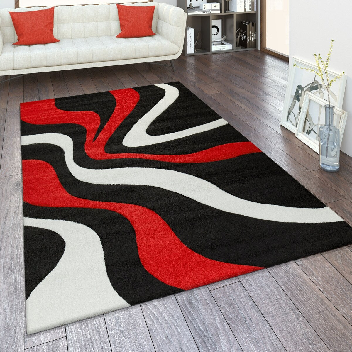 Tapis design avec contour découpé et motif ondulé moderne