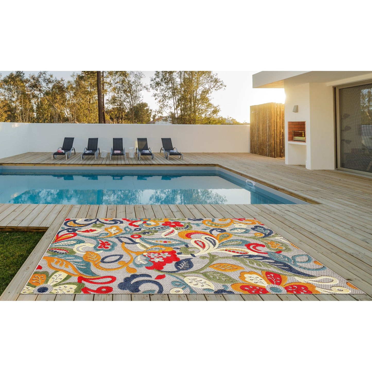 Tapis d'intérieur/extérieur texturé floral Domani Napa