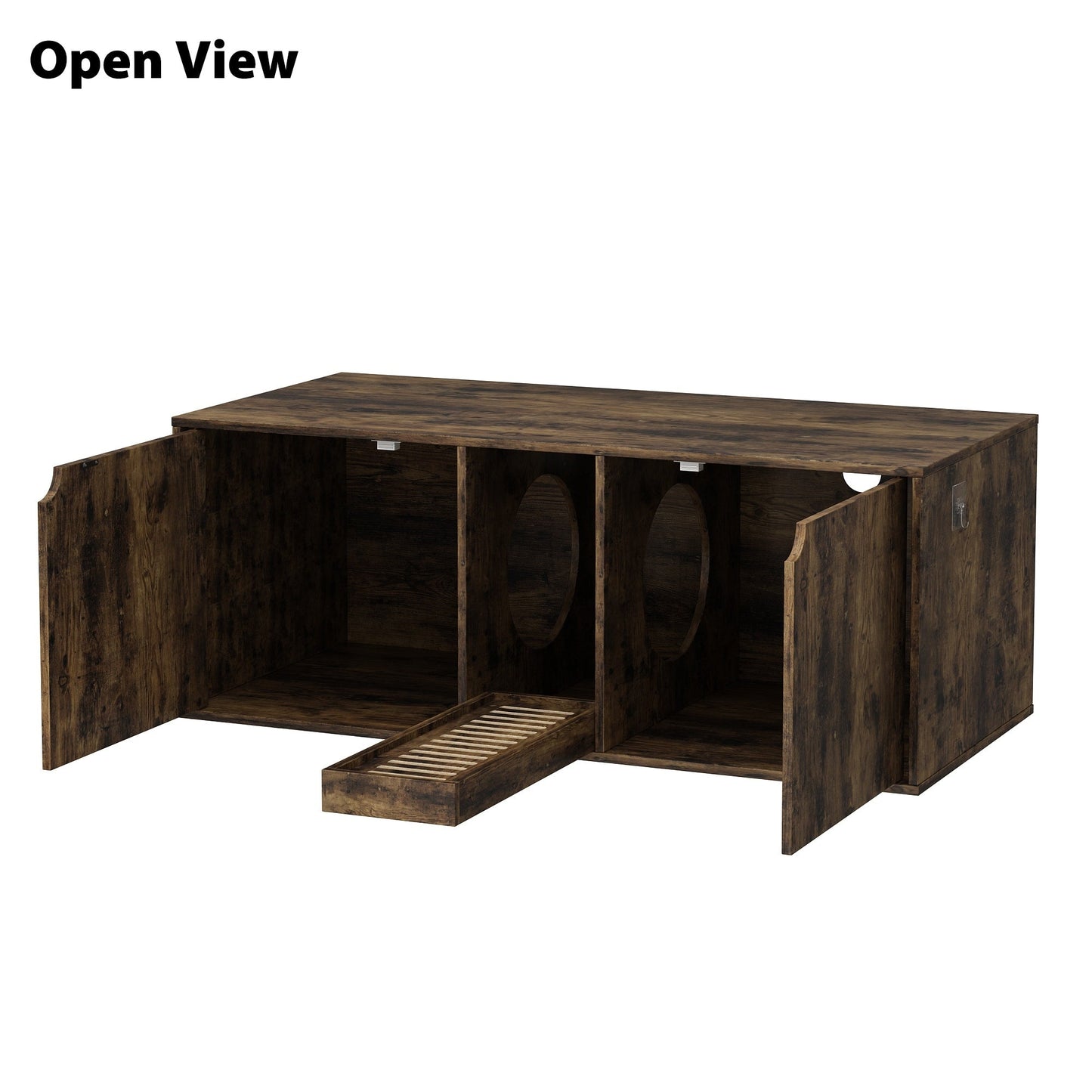 Meuble multifonctionnel pour bac à litière à double compartiment