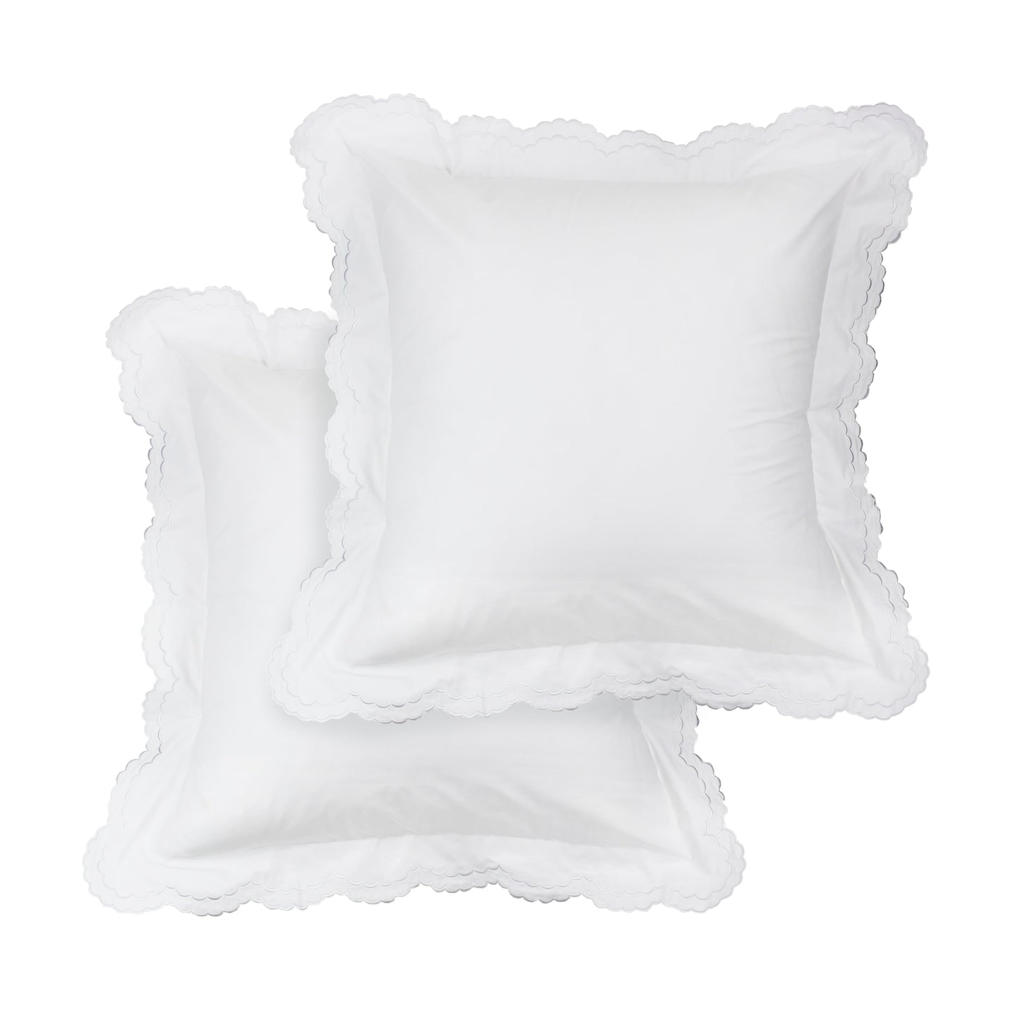 Parure de couette et taie d'oreiller double en percale de coton brodée et festonnée