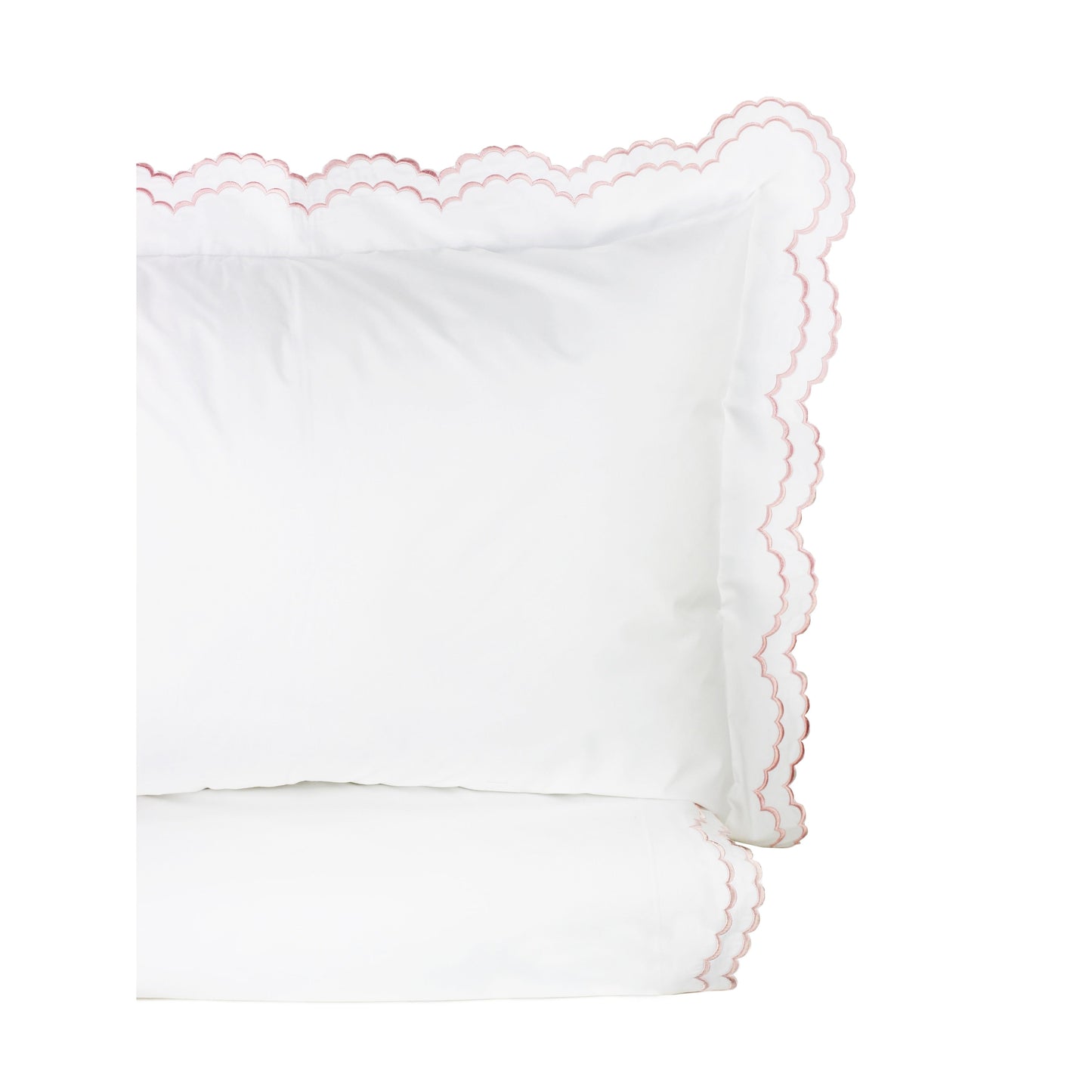 Parure de couette et taie d'oreiller double en percale de coton brodée et festonnée