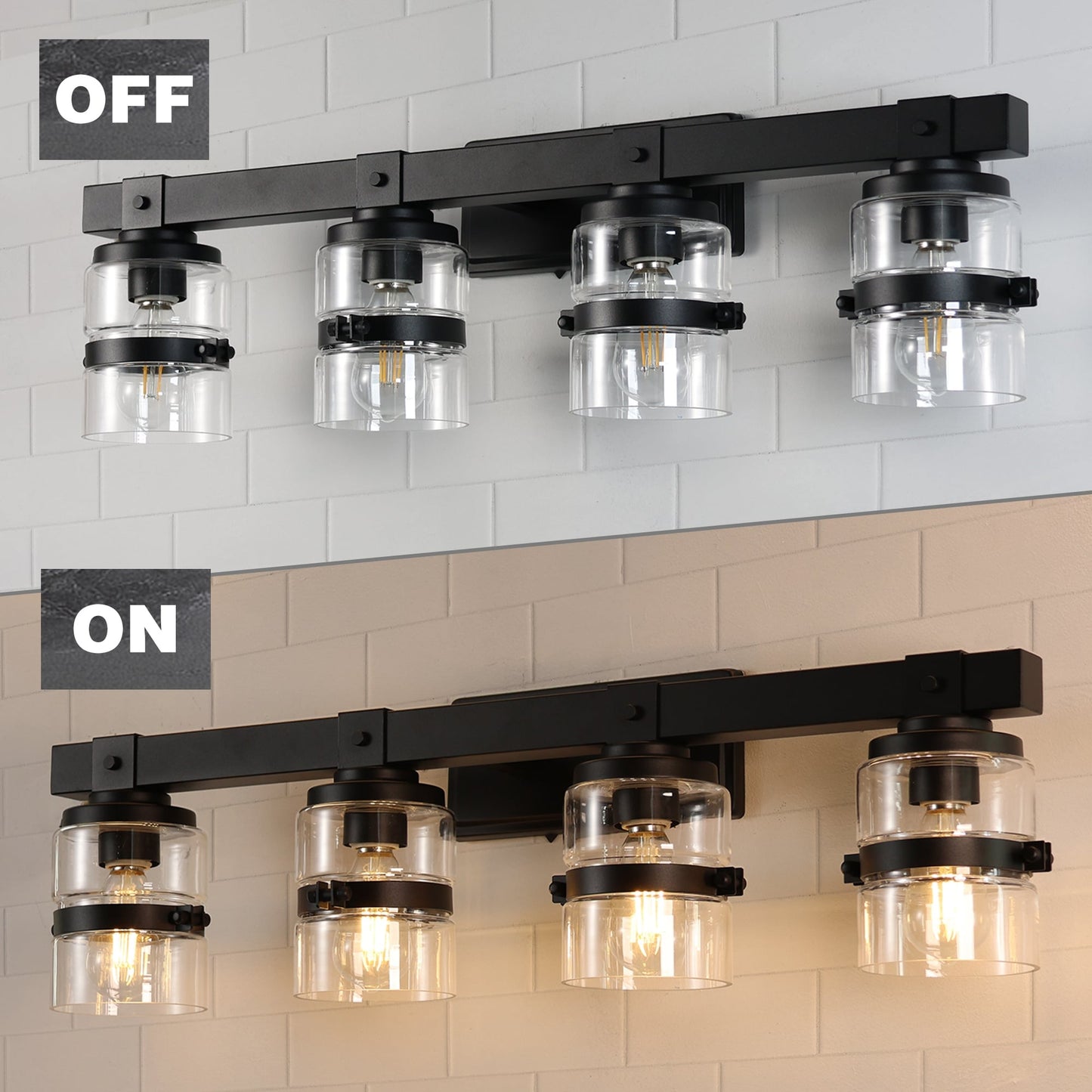 ExBrite Farmhouse 3-lights Bathroom Dimmable Iron Black Vanity Lights Wall Sconces
