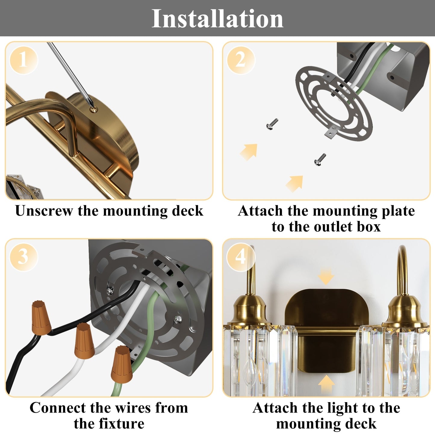 ExBrite Modern Rose Gold 1/2/3/4/5-light Bathroom Dimmable Crystal Vanity Lights Wall Sconces