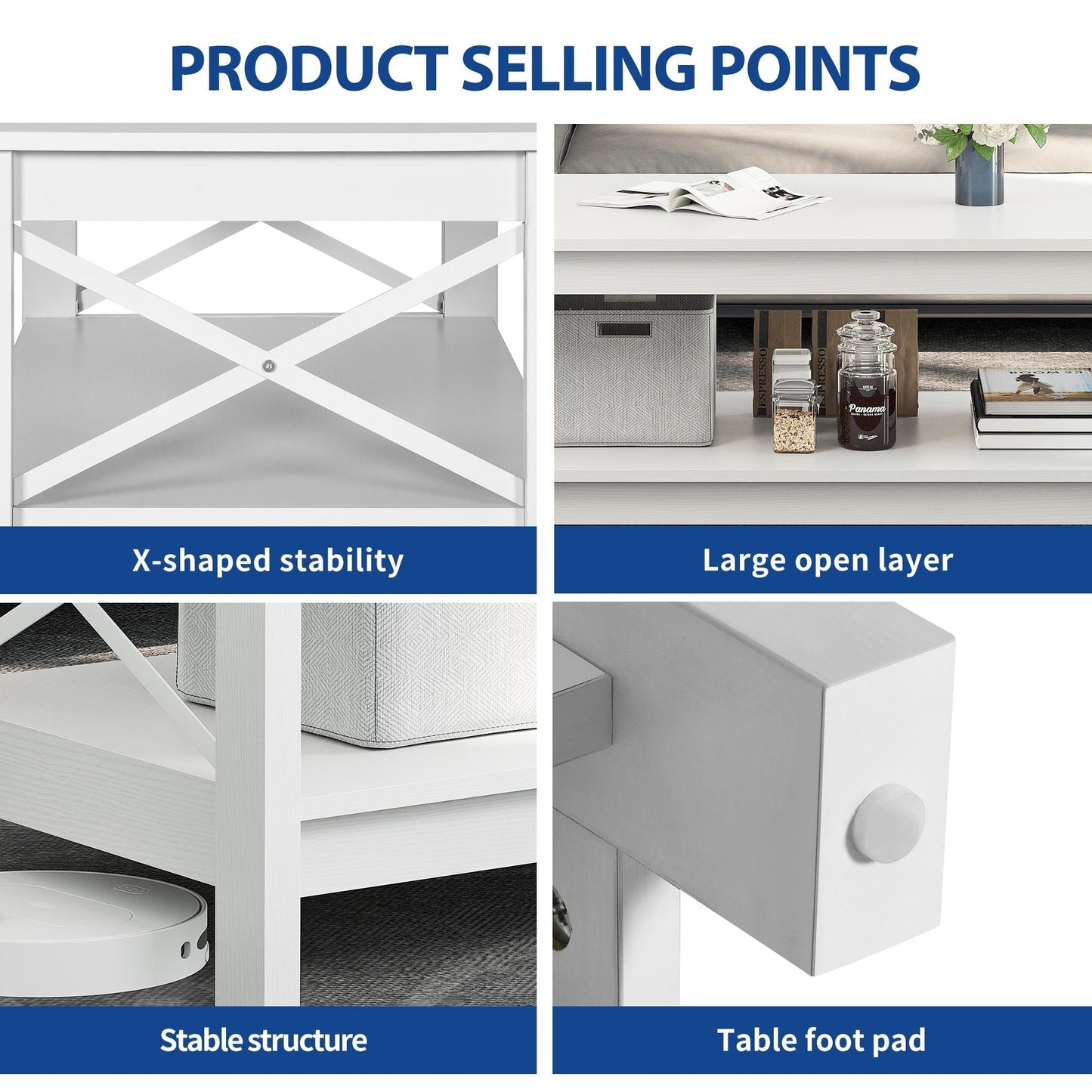 Farmhouse Coffee Table with Storage 2-Tier Center Table for Living Room