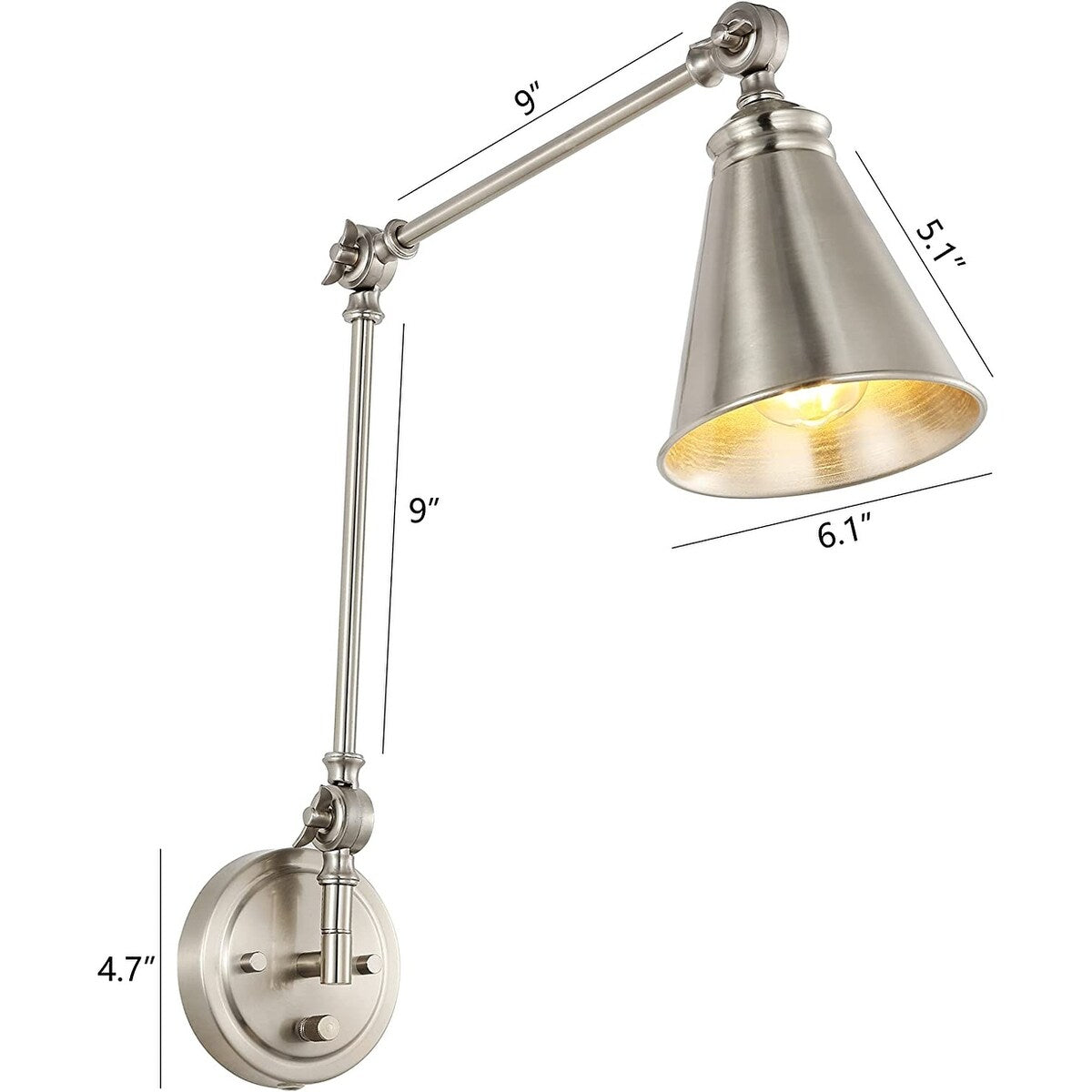 Applique murale industrielle à bras pivotant WINGBO avec abat-jour en métal, paquet de 2...