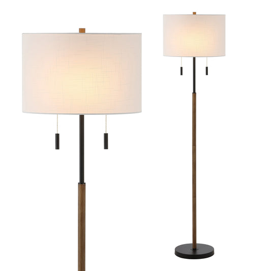 Lampe de sol à LED Koda 61, style rustique, style ferme, avec chandelier en fer et chaînes de traction, finition bois marron/noir, par JONATHAN Y