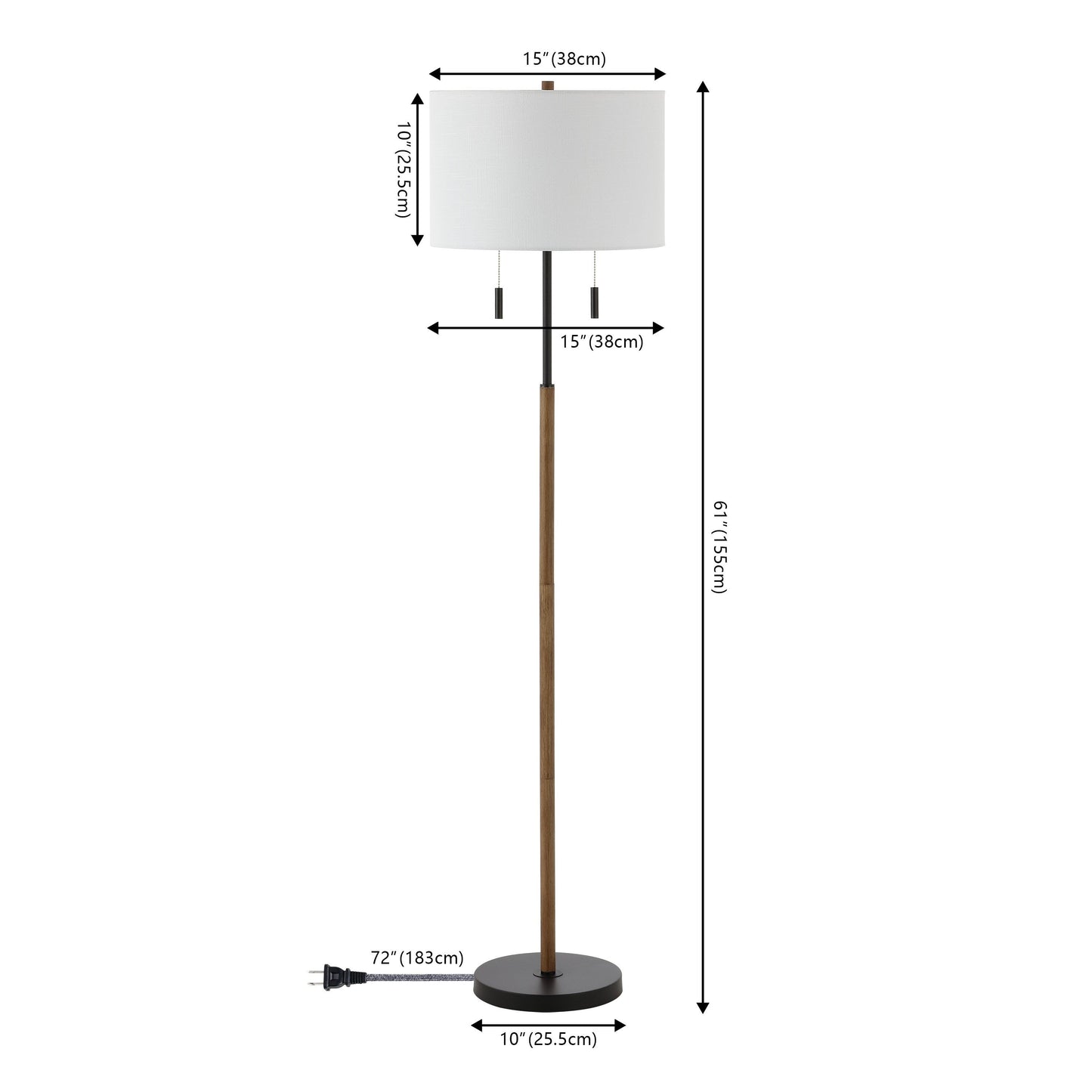 Lampe de sol à LED Koda 61, style rustique, style ferme, avec chandelier en fer et chaînes de traction, finition bois marron/noir, par JONATHAN Y