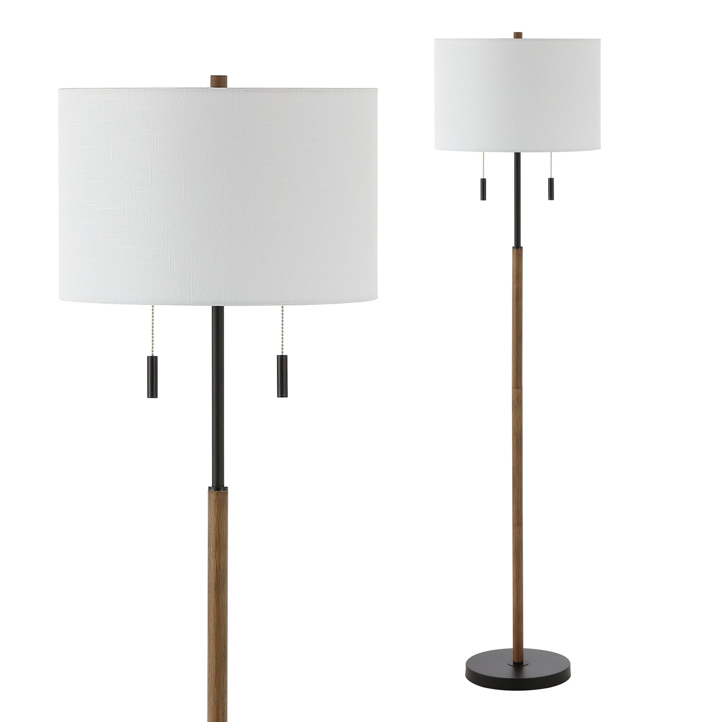 Lampe de sol à LED Koda 61, style rustique, style ferme, avec chandelier en fer et chaînes de traction, finition bois marron/noir, par JONATHAN Y