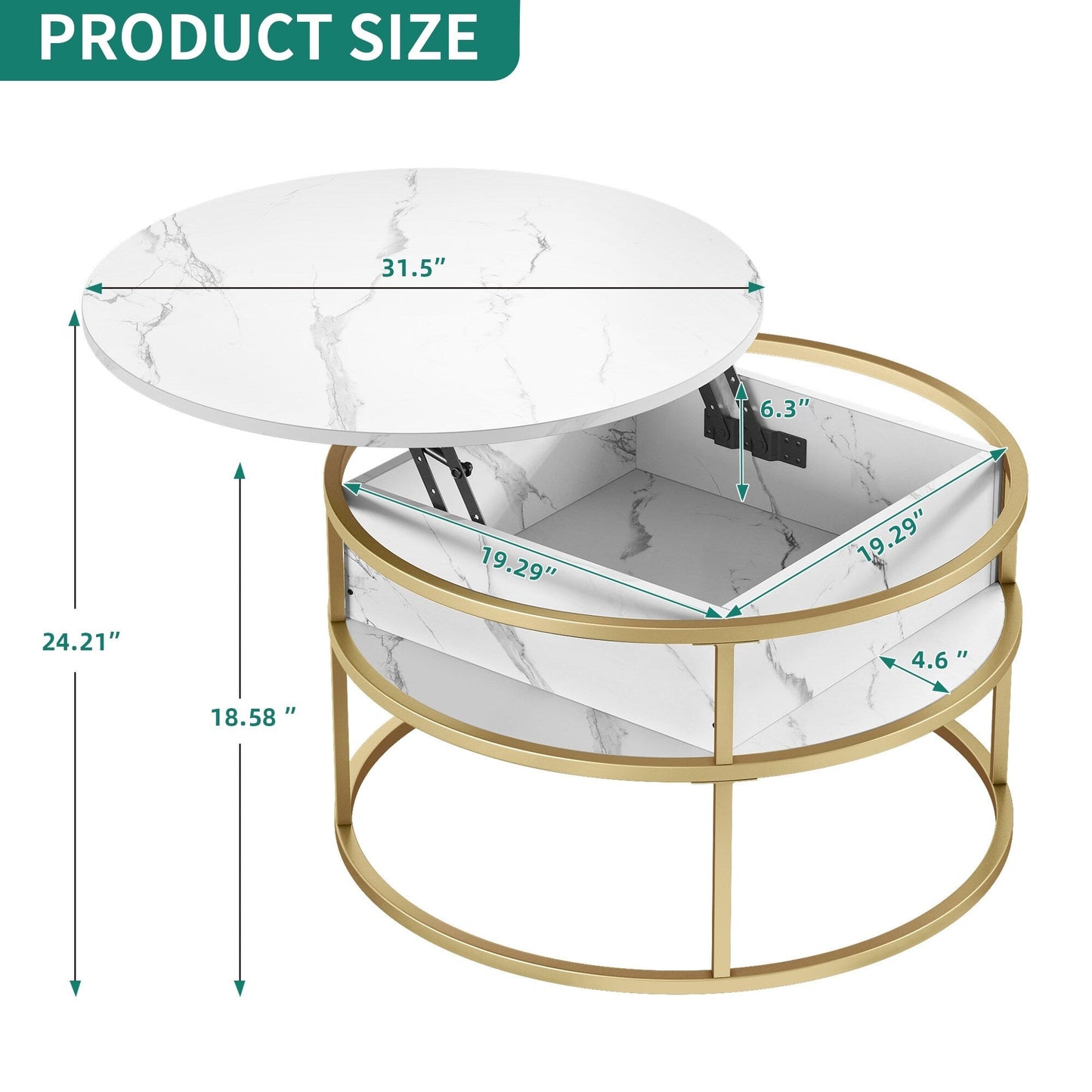 Table basse ronde relevable Moasis avec rangement dissimulé