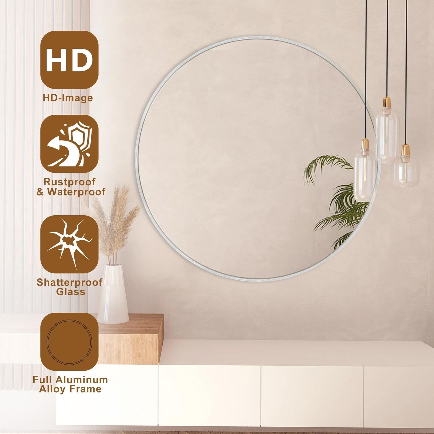 Miroir de courtoisie rond mural pour salle de bain moderne