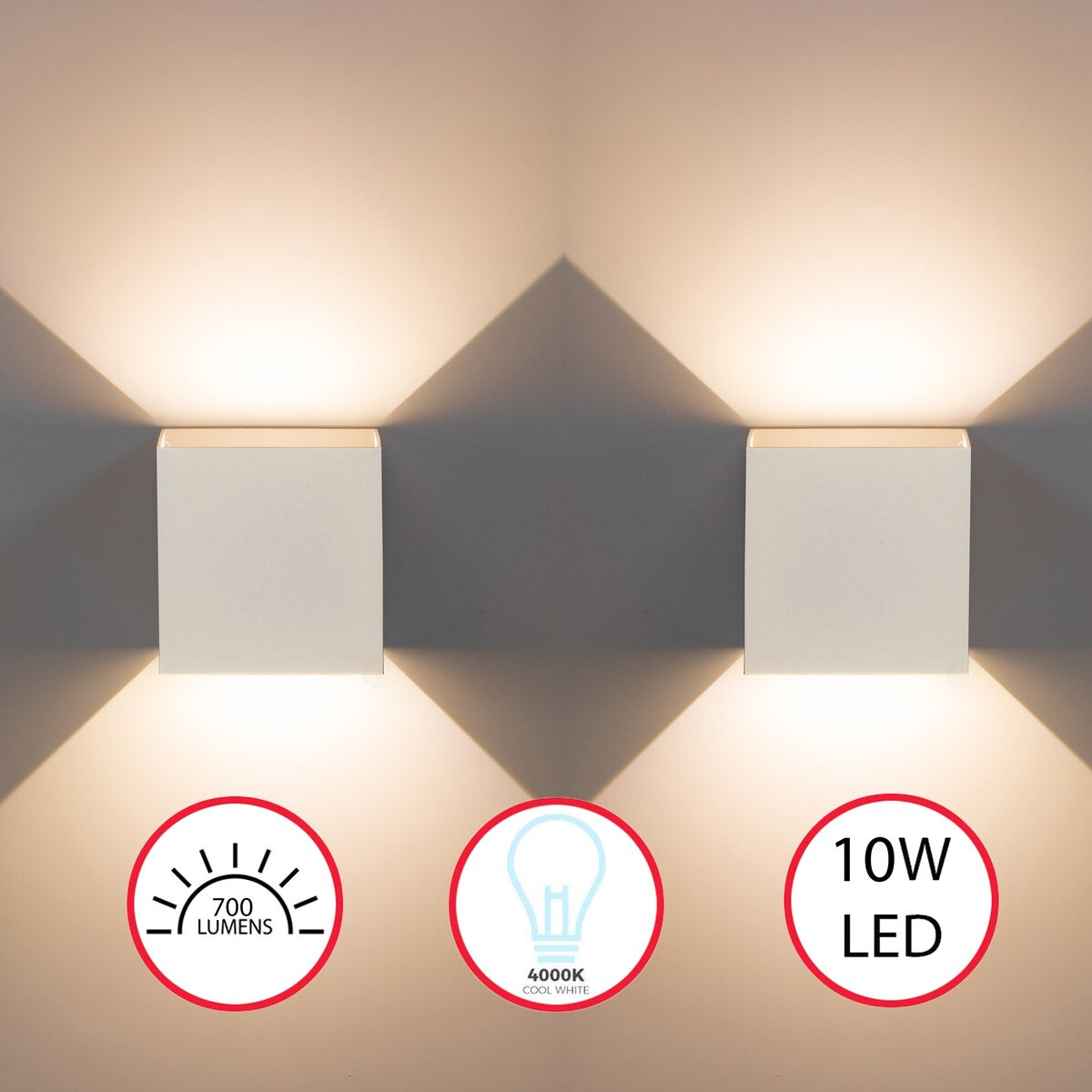 Applique murale moderne LED étanche en aluminium avec faisceau réglable 10 W 4 000 K Blanc froid pour intérieur et extérieur