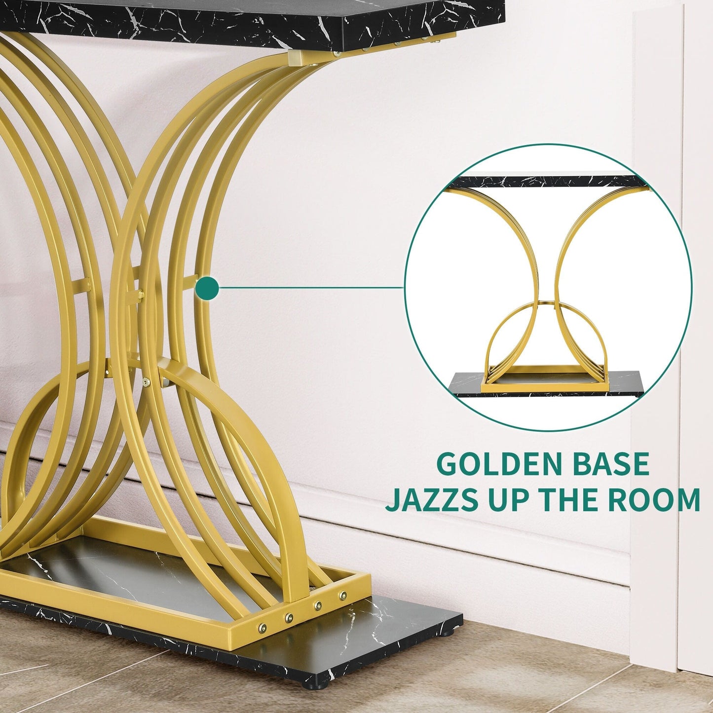 Console moderne dorée avec plateau en marbre pour entrée et couloir