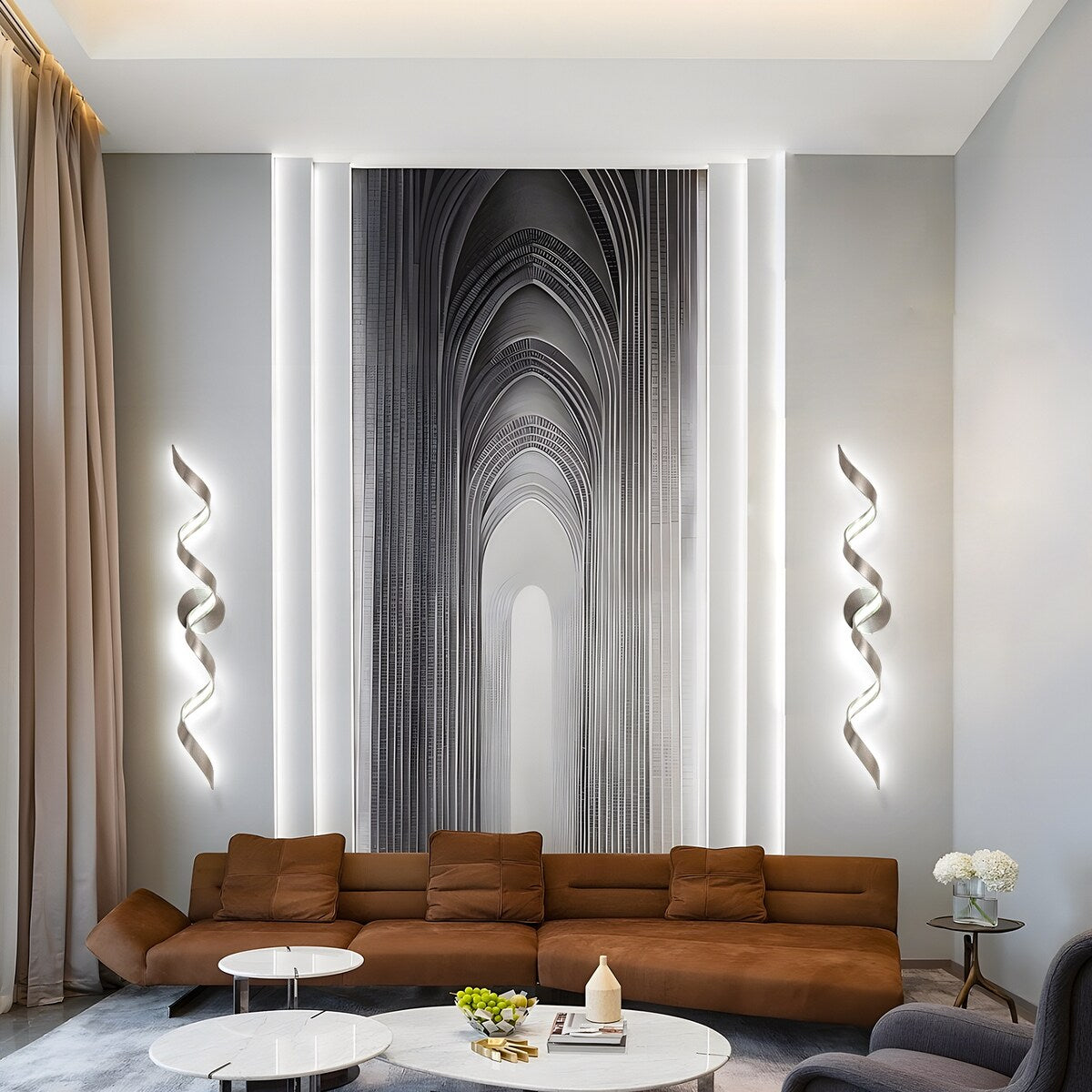 Applique murale à LED pour salle de bain au design moderne en spirale, à intensité variable